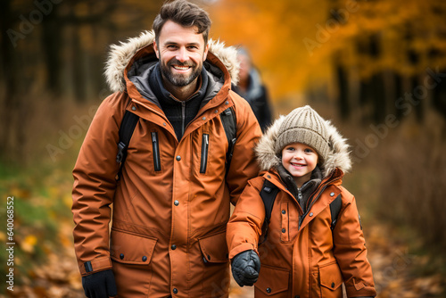 Father and child walking outdoor in modern fatherhood