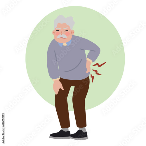 Portrait of old man grandpa get low back pain vector illustration