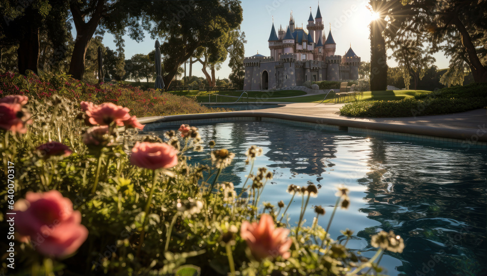 Beautiful castle, pool, flowers