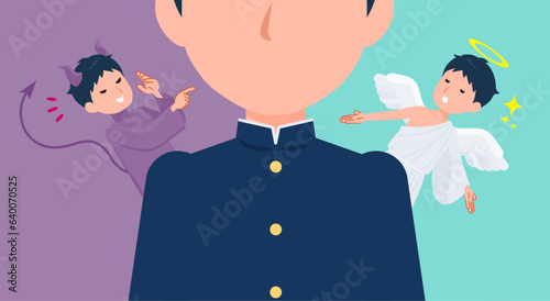 天使と悪魔の間で葛藤する学ラン男子学生のセット