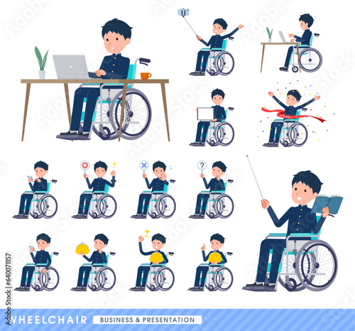車椅子に乗る学ラン男子学生のセット