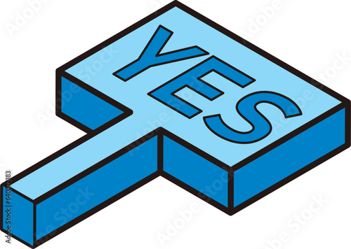 青い文字のYESのプレート（アイソメトリック）