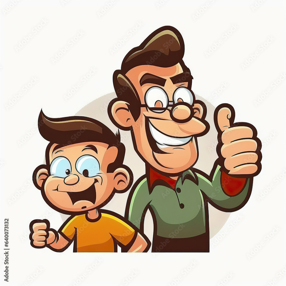 ai generated Illustration happy father and son  with  thumb's up