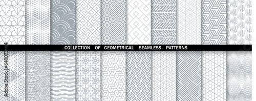 Geometric set of seamless gray and white patterns. Simpless vector graphics.