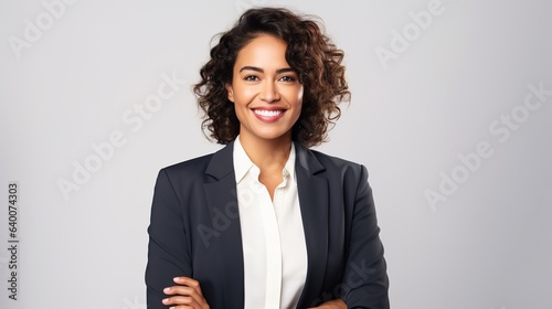 Portrait of young beautiful business woman isolated on white background, generative ai