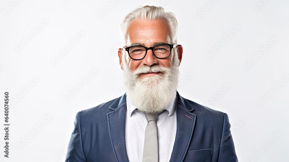 Portrait of mature entrepreneur wearing eyeglasses Isolated on white background. generative ai