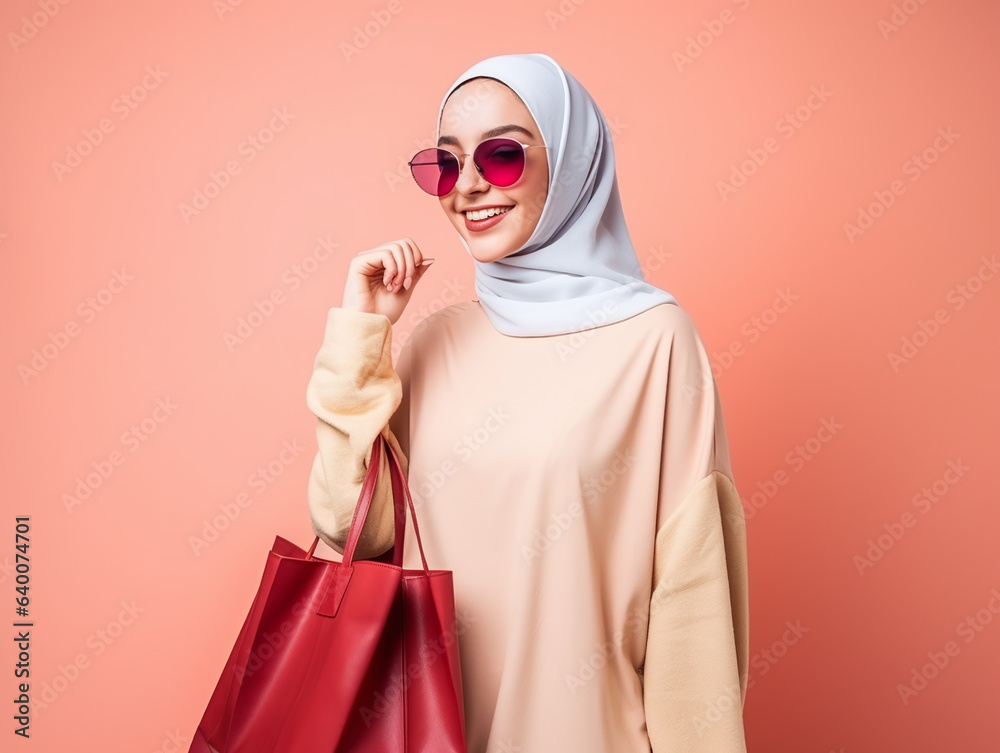 Obraz premium Potrait of young muslim women whilte shopping.