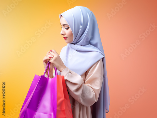 Potrait of young muslim women whilte shopping. photo