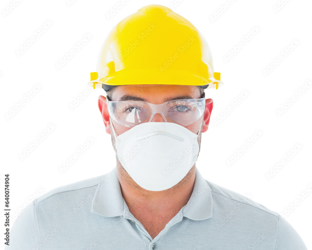 Digital png photo of caucasian male construction worker in safety headgear on transparent background Digital png photo of caucasian male construction worker in safety headgear on transparent background