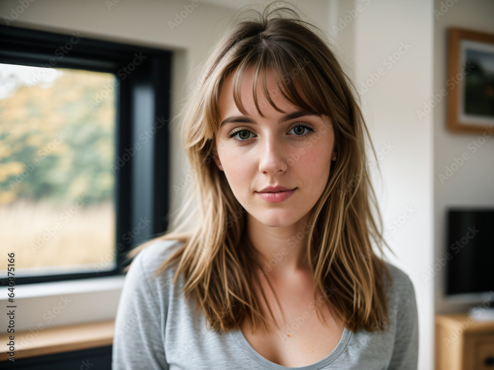 RAW photo of a 24 year old Welsh woman with casual clothes and messy hair