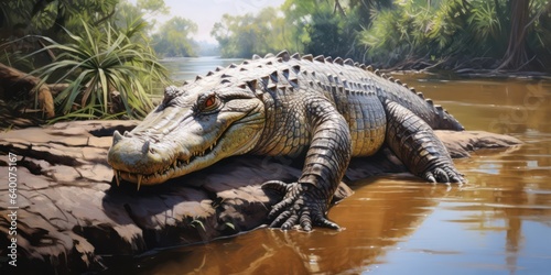 illustration of crocodile on a river  generative AI
