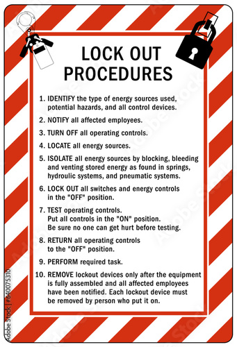 Multiple power source electrical warning sign and labels lock out procedure