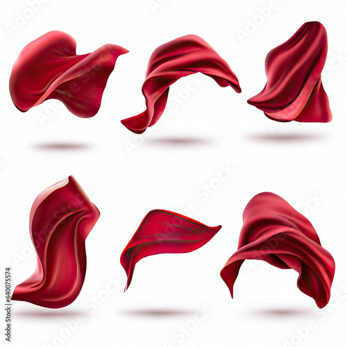 Red curtain, superhero red cape 3d realistic vector set photo
