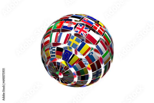 Digital png illustration of globe of national flags on transparent background