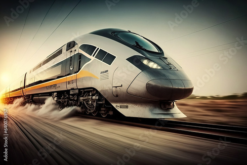 ai generated illustration of modern electric locomotive with motion blur