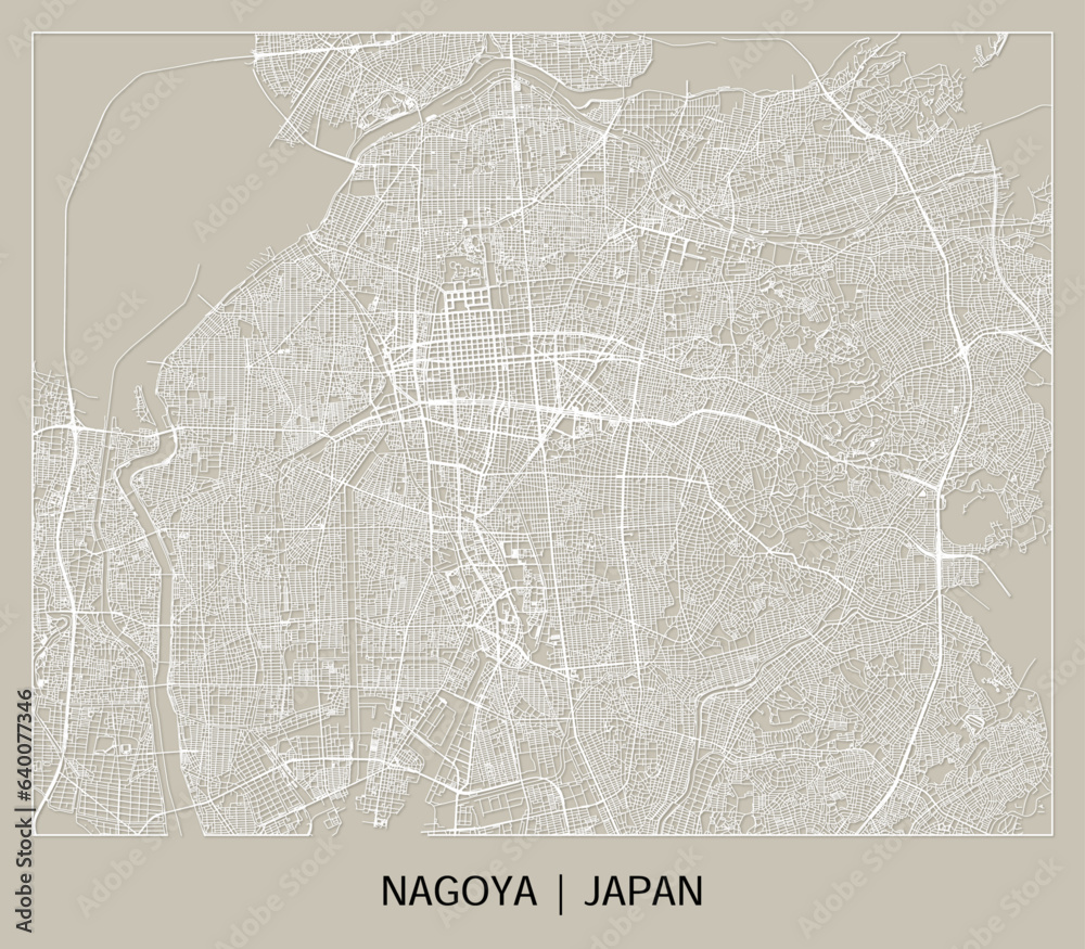 Nagoya (Aichi, Chūbu, Japan) street map outline for poster, paper cutting.