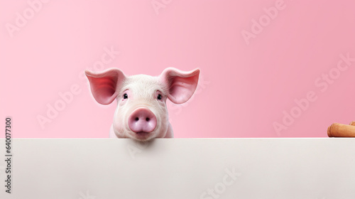 Cute Pig with Pink Background With Blank Canvas Looking to camera © arhendrix