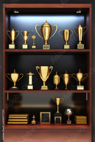 ai generated Illustration trophies display in a shelf .