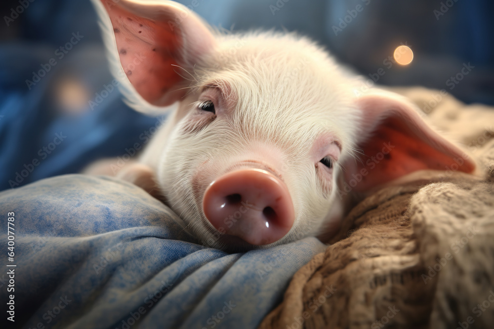Sleeping cute pig facing the camera and sweet dream Sleeping cute pig facing the camera and sweet dream