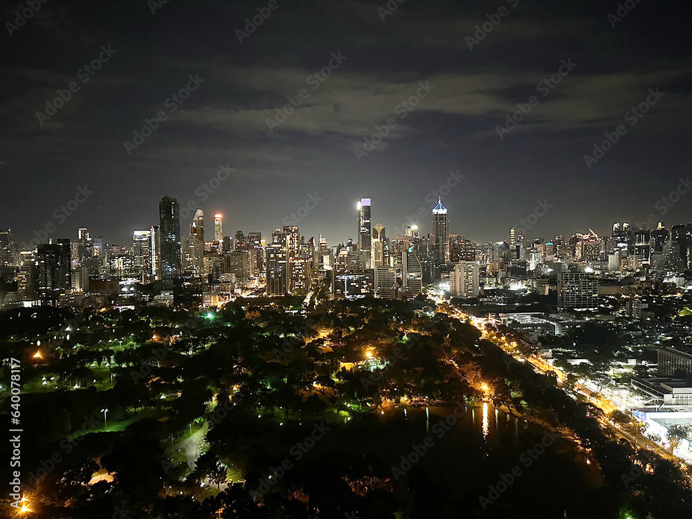 Bangkok city with Lumpini park at night
