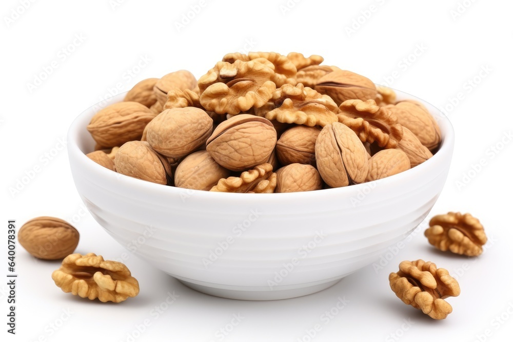 walnuts in a white bowl white background walnuts in a white bowl white background