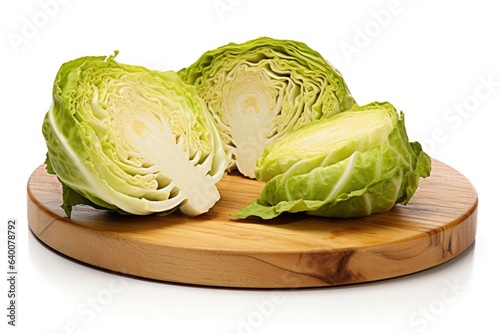 cabbage on a chopping board isolated white background 