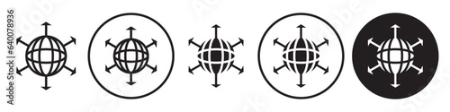Network Icon. Global coverage of business symbol. Vector set of worldwide expansion of enterprise through data iot digital cyber space system. Flat outline of  international connectivity of company. 