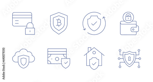 Security icons. Editable stroke. Containing credit card, secure payment, ensure, wallet, shield, money, home, antivirus.