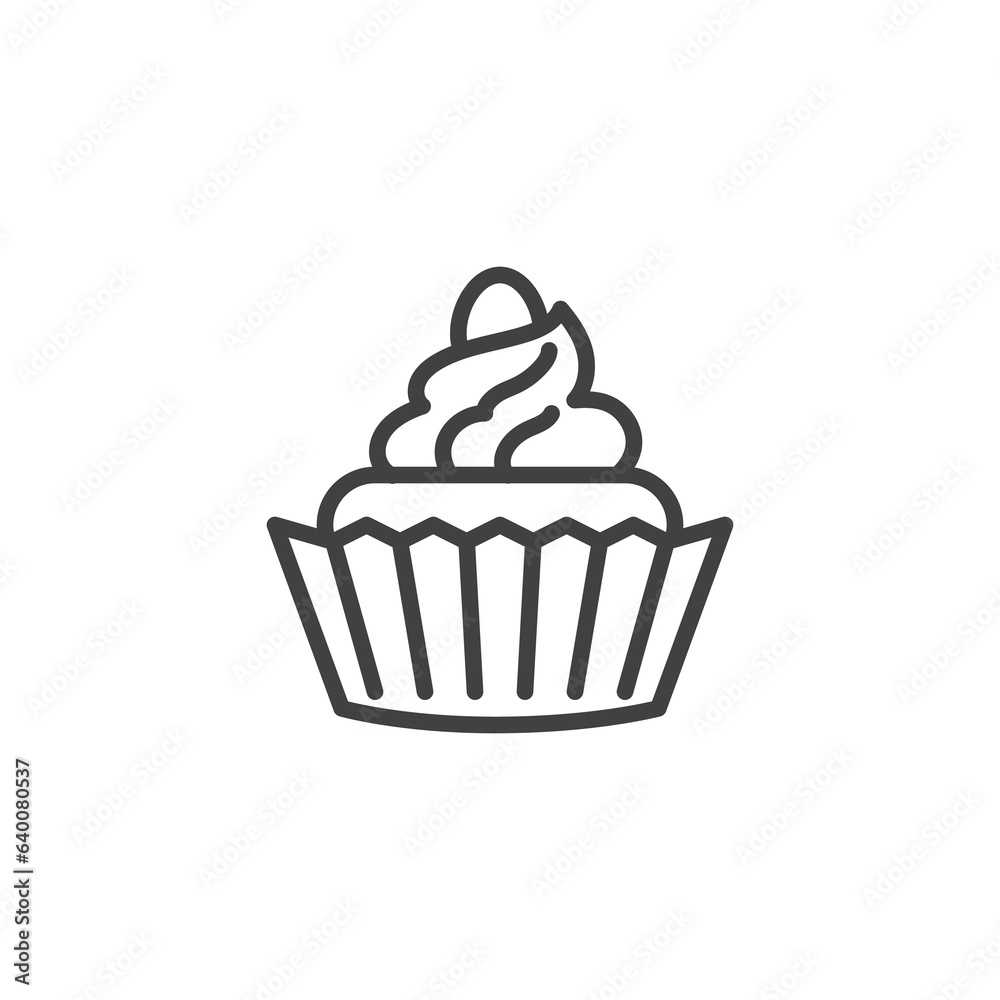 Cupcake with whipped cream line icon