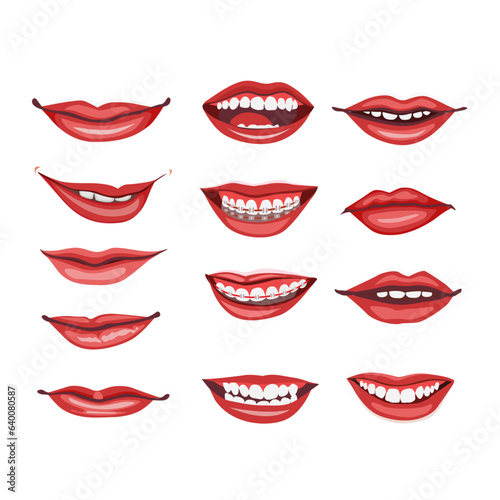 Cartoon mouth Lips Vector set.Smiling mouth Laughing lips Talking mouth Cartoon emotions.