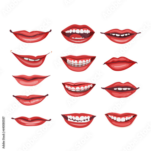 Cartoon mouth,Lips Vector set.Smiling mouth,Laughing lips,Talking mouth,Cartoon emotions.
