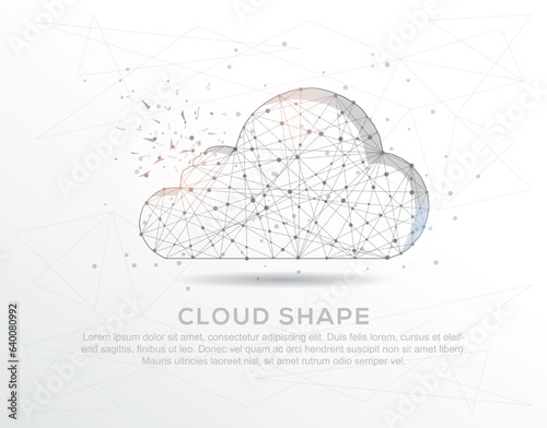 Cloud shape abstract mash line and composition digitally drawn in the form of broken a part triangle shape and scattered dots.