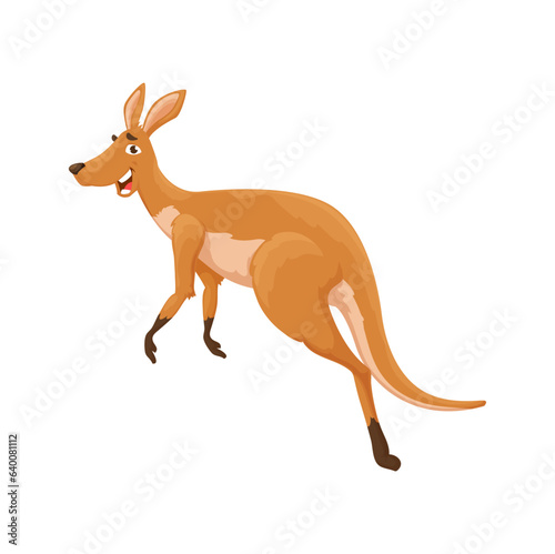 Cartoon jumping kangaroo character. Isolated vector australian animal wallaby funny personage. Smiling comic wallaroo mammal creature, zoo or wildlife beast of Australia jump motion
