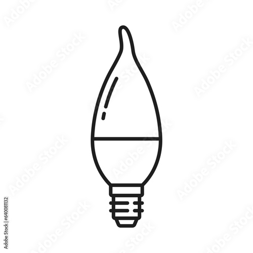 Candle angular light bulb and LED lamp line icon. Eco lightbulb, energy efficient illumination technology or modern candle LED lamp with E14 socket linear vector icon, outline pictogram