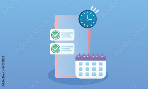 Phone calendar with important deadlines and task lists or a smartphone with appointments.on blue background.Vector Design Illustration.