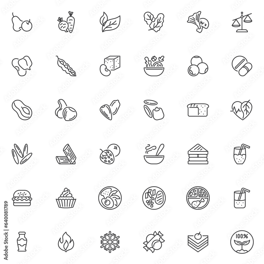 Vegetarian food menu line icons set Vegetarian food menu line icons set