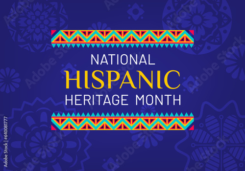National Hispanic heritage month poster with ethnic pattern ornament of papel picado, vector background. Hispanic Americans culture, traditions and art heritage festival poster with tropical flowers
