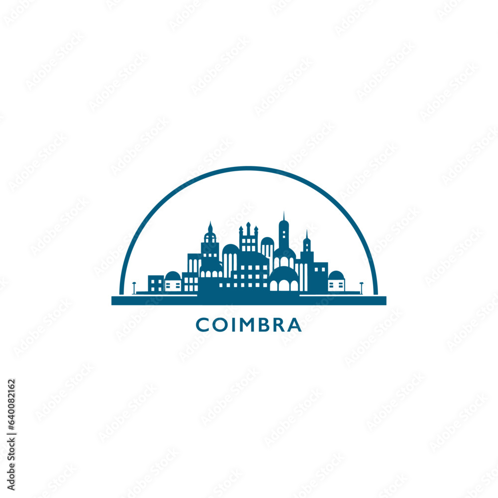 Portugal Coimbra cityscape skyline city panorama vector flat modern logo icon. European town emblem idea with landmarks and building silhouettes. Isolated Portuguese graphic