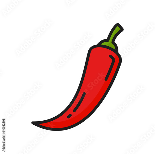 Red cayenne long pepper, raw spicy chili color line icon. Vector Thai pepper or African birdseye. Cayenne long chilli, spicy vegetarian food
