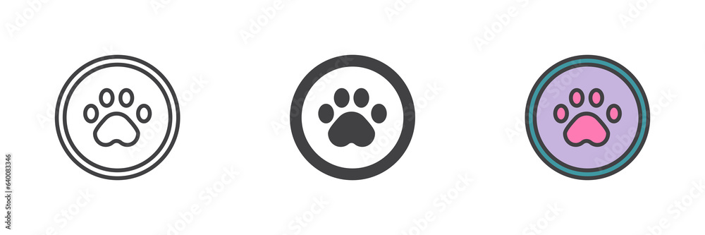 Paw print different style icon set Paw print different style icon set