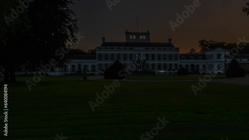 Stunning time lapse of Soestdijk Palace while the sun rises. The camera pans from left to right photo