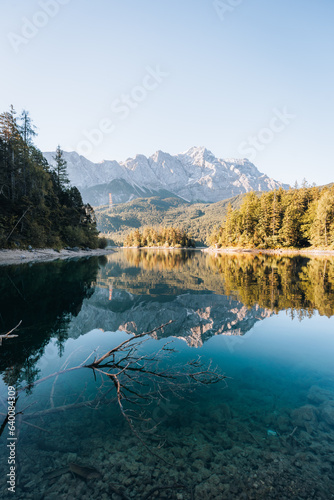 Fototapeta Naklejka Na Ścianę i Meble -  Morning photo of Eibsee Mountain Lake, Garmisch Partenkirchen, Bavaria, Germany