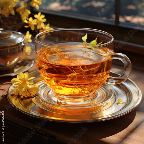  A cup of yellow tea side light 