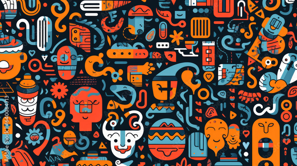 Vector doodle art cluttered maximalist pattern