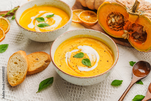 Pumpkin Soup with Cream and Bread