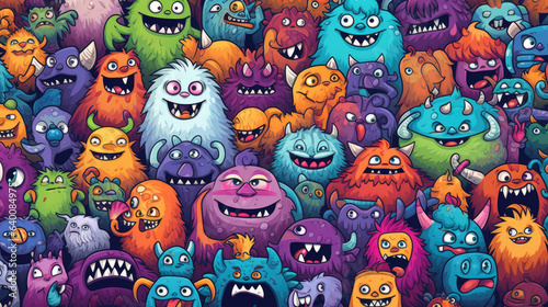 Vector cute doodle monsters seamless pattern © Thanos