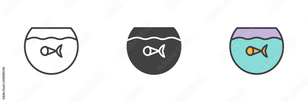 Fish tank different style icon set Fish tank different style icon set