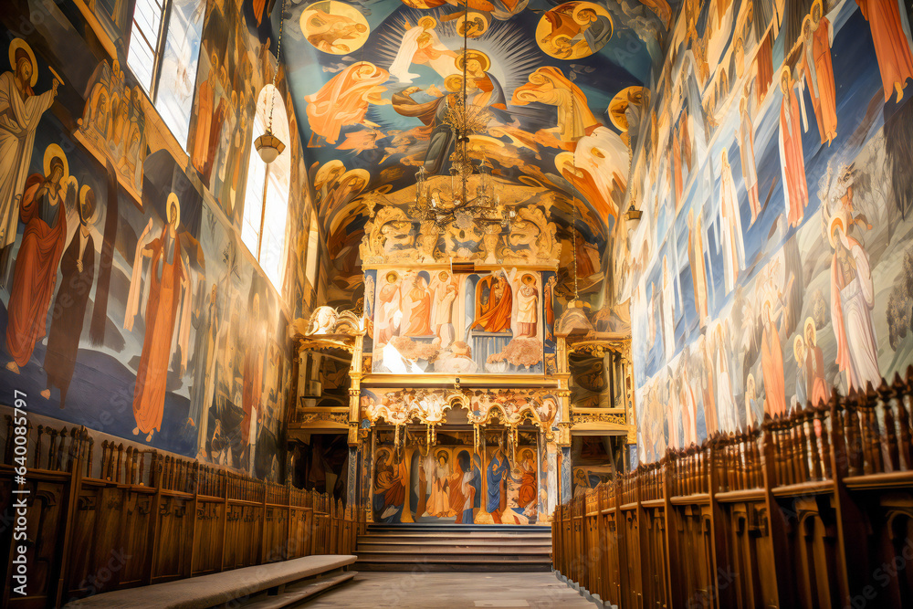 Byzantine mural painting in an orthodox church Byzantine mural painting in an orthodox church