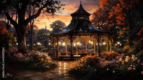 Picture of a gazebo European gazebo in evening