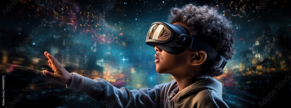 Illustration of a person wearing a virtual reality VR headset, AI Generated. Illustration of a person wearing a virtual reality VR headset, AI Generated.